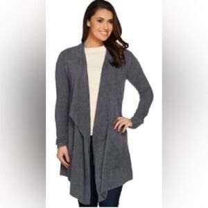 Barefoot Dreams women’s Bamboo Chic Lite cardigan in gray. Size L/XL
